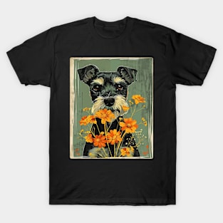 Miniature Schnauzer Flowers Photo Art Design For Dog Onwer T-Shirt